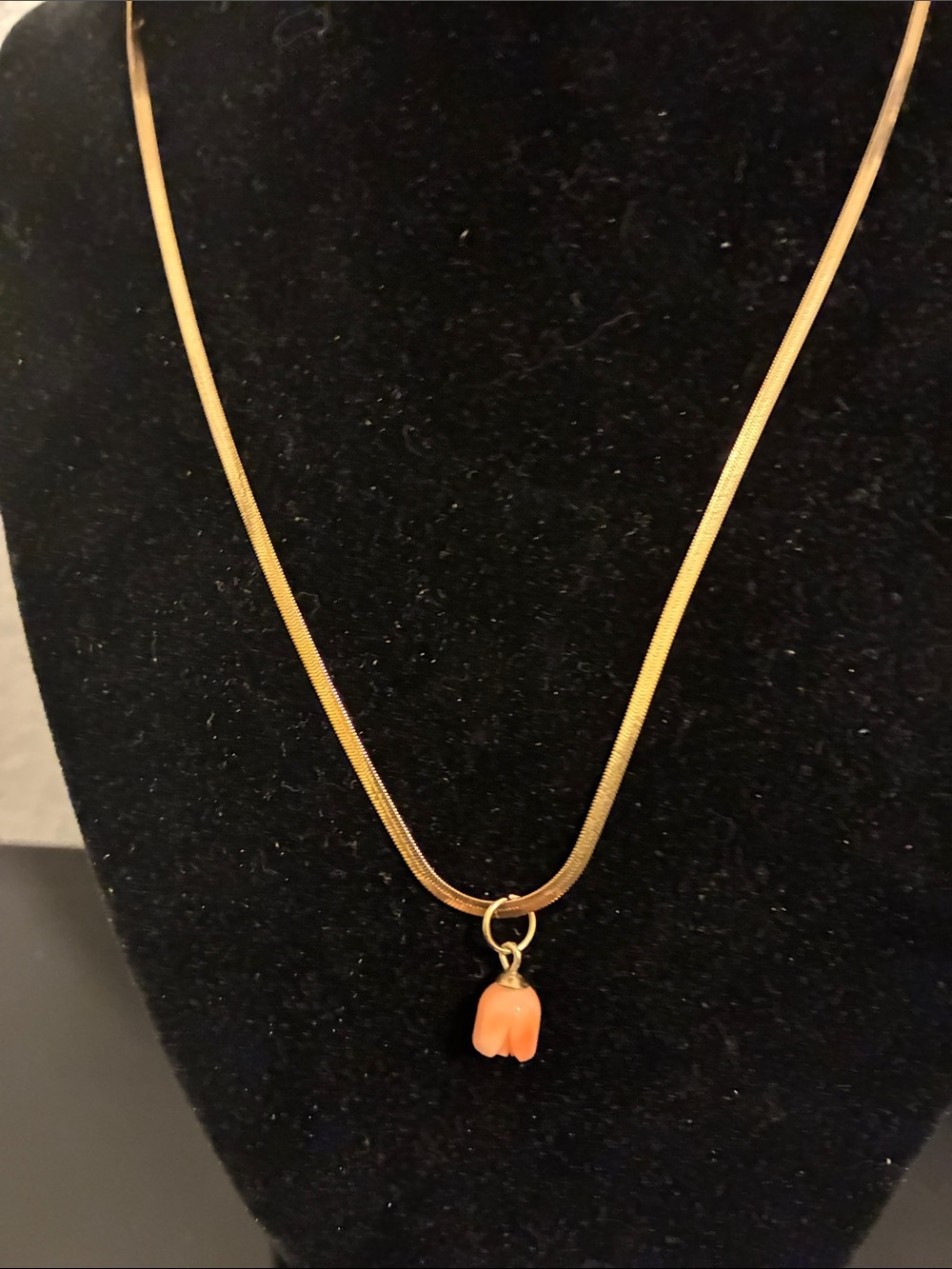 Vintage Midcentury Handcrafted Pink Stone Tulip Charm/18K gold plated chain